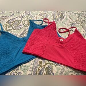 Lot new L Zenana smocked soft bralettes hot pink turquoise blue cami crop tank